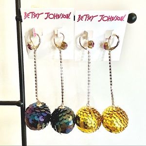 Betsey Johnson ‘Holiday Kitsch’ Dangle Sequin Earrings 2 Pairs HTF/NWT!